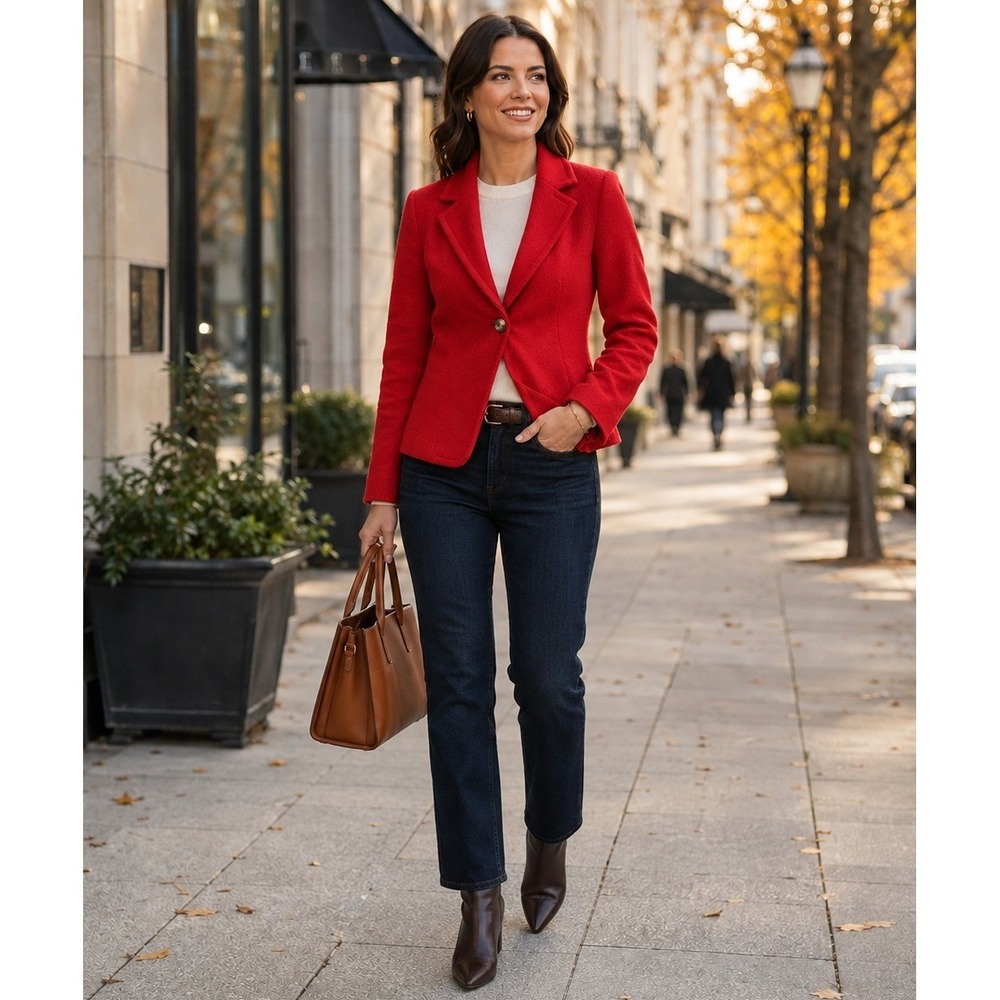 NWT Talbots Red Wool Blend Textured Blazer Jacket Single Button 6 Petite